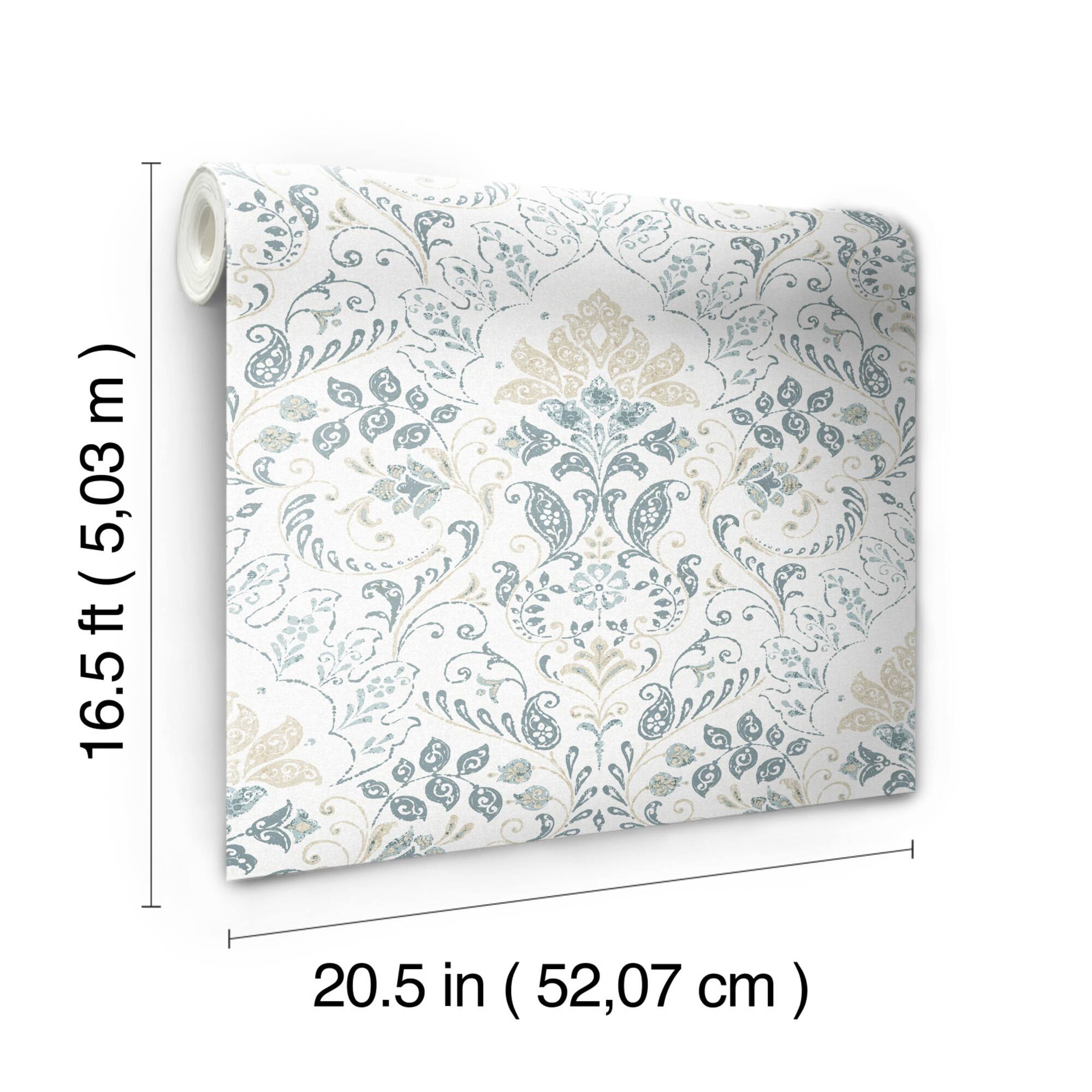 RoomMates White & Blue Persian Damask Peel & Stick Wallpaper